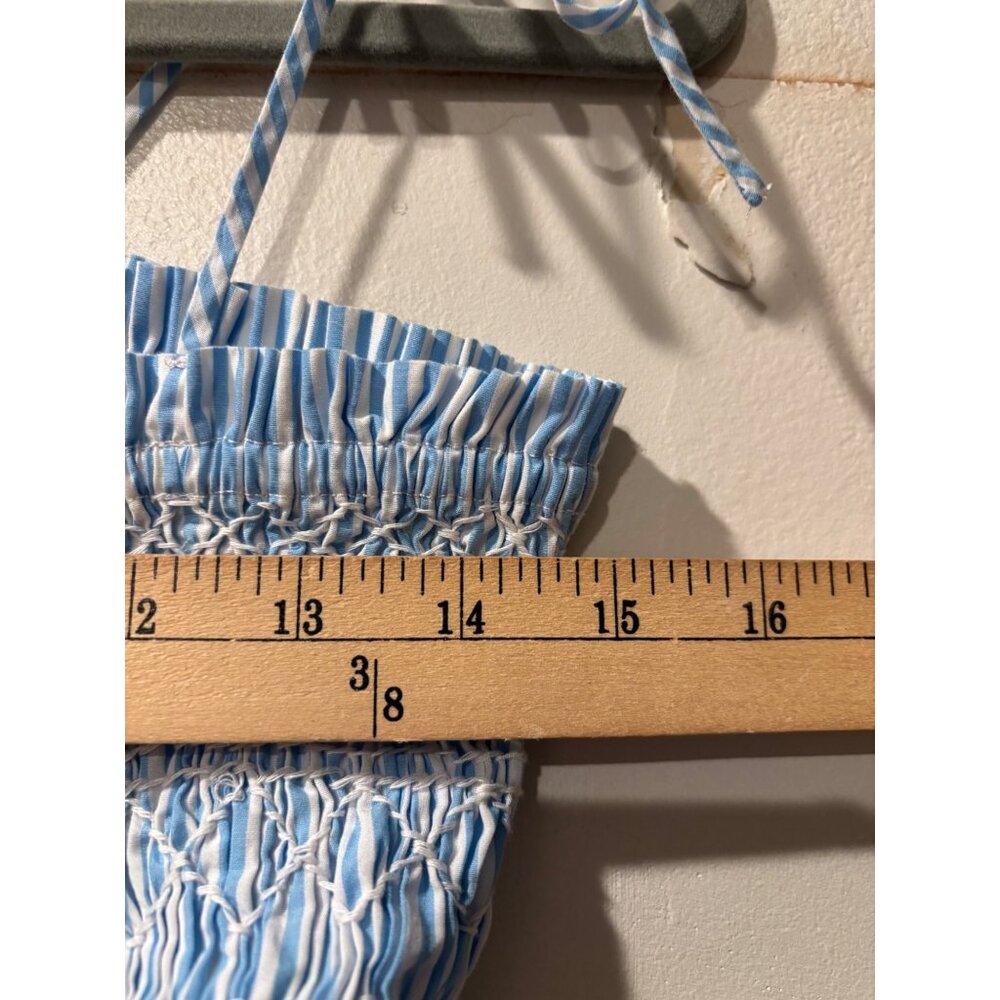 J. Crew Paloma Top Blue Pale Cerulean Stripe Smocked Cotton Sleeveless Peplum To - Picture 7 of 12